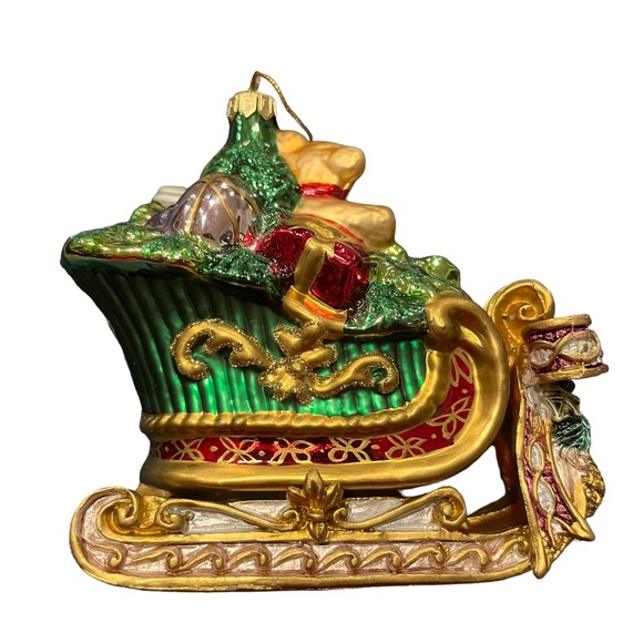 FITZ AND FLOYD Blown Glass Ornament Florentine Christmas Sleigh Toy Bag Teddy - Picture 3 of 6